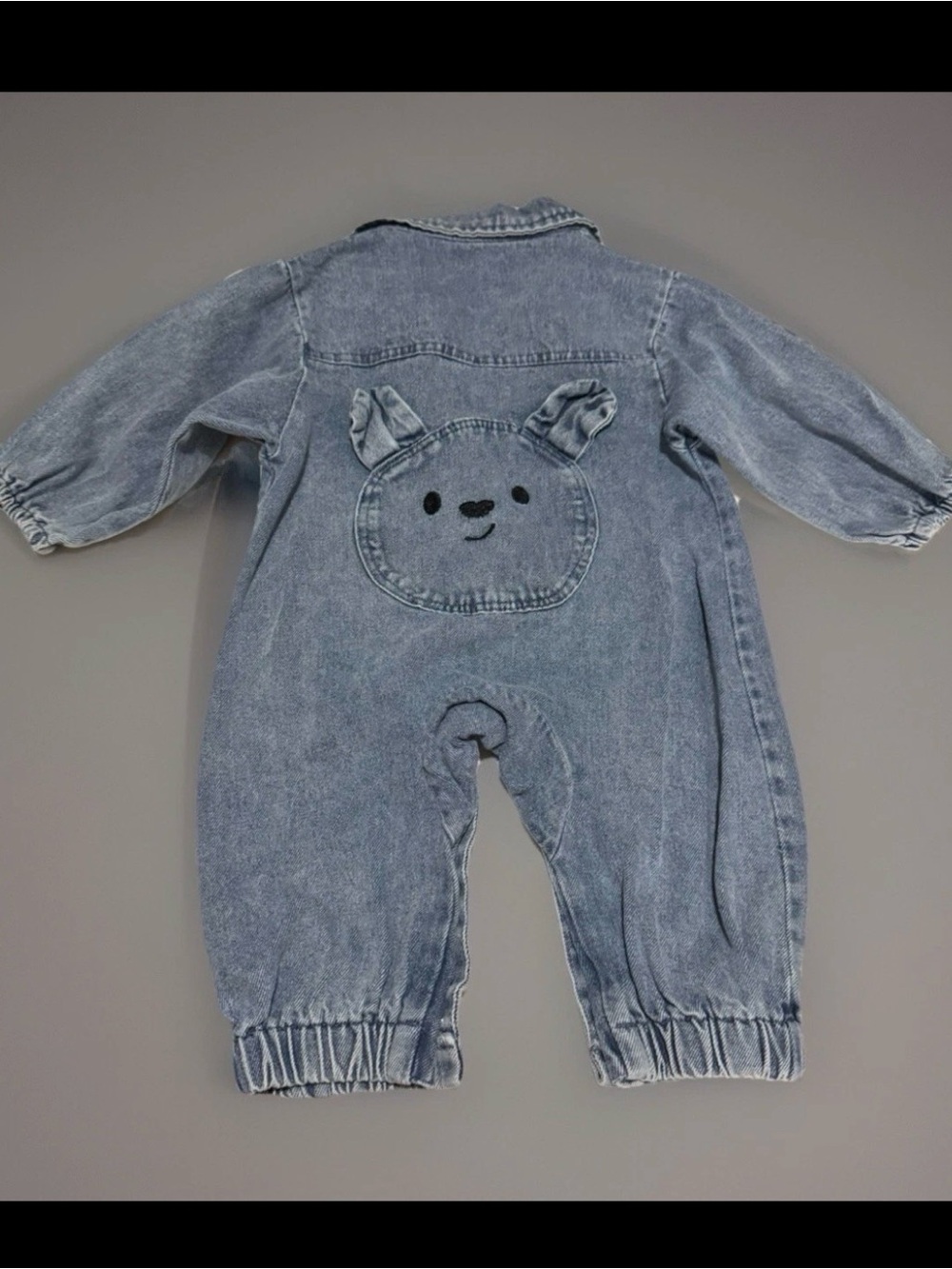 Baby Denim Bunny Romper 9-12M Rabbit Ears One Piece Easter Outfit